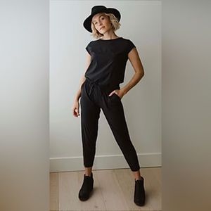 Albion One piece Short Sleeve Black Pant Jumpsuit Gold Ankle zippers Size S